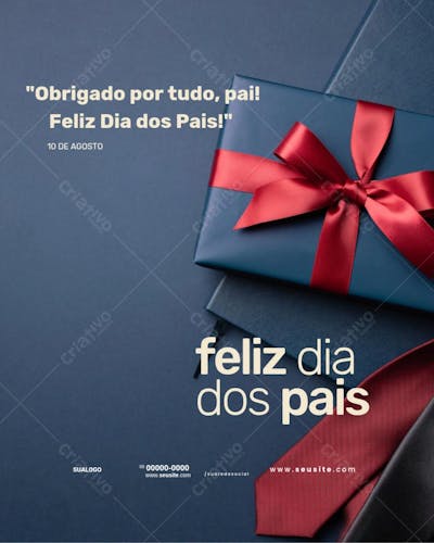 Post Instagram Dia dos Pais azul marinho e vermelho Editável no Canva