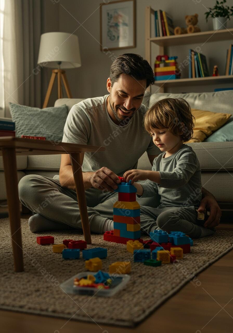 Pai e filho brincando com blocos de montar