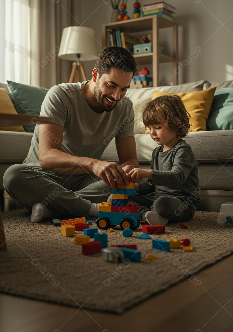 Pai e filho brincando com blocos de montar