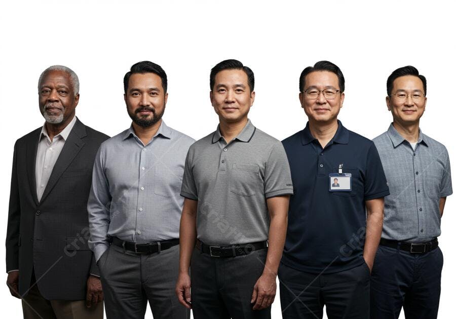 Cinco executivos diversos em retrato corporativo
