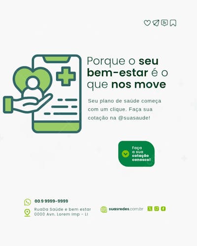 Post Instagram plano de saúde verde e branco Editável no Canva