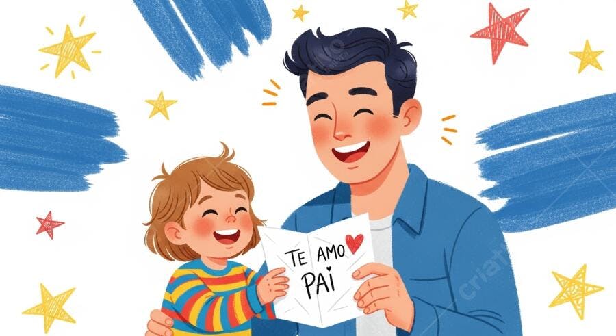 Pai e filha lendo cartão Dia dos Pais