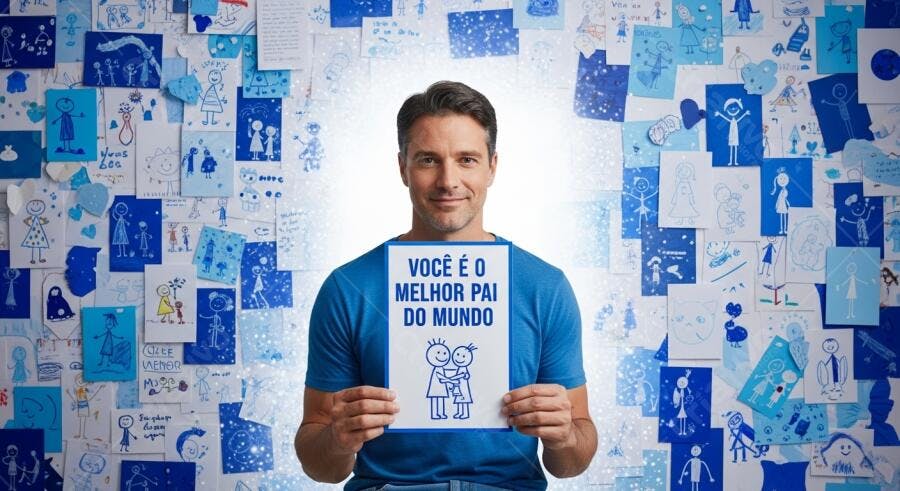 Pai segurando placa Dia dos Pais desenhos infantis