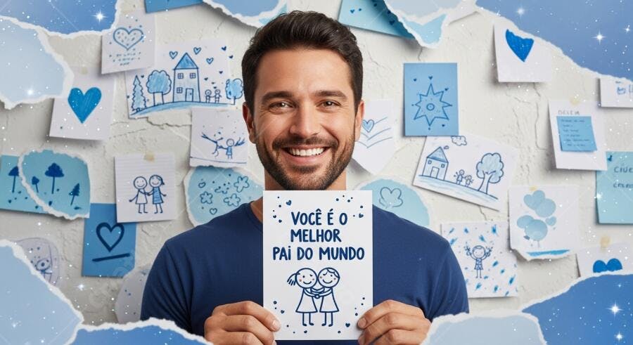 Pai feliz segurando cartão Dia dos Pais