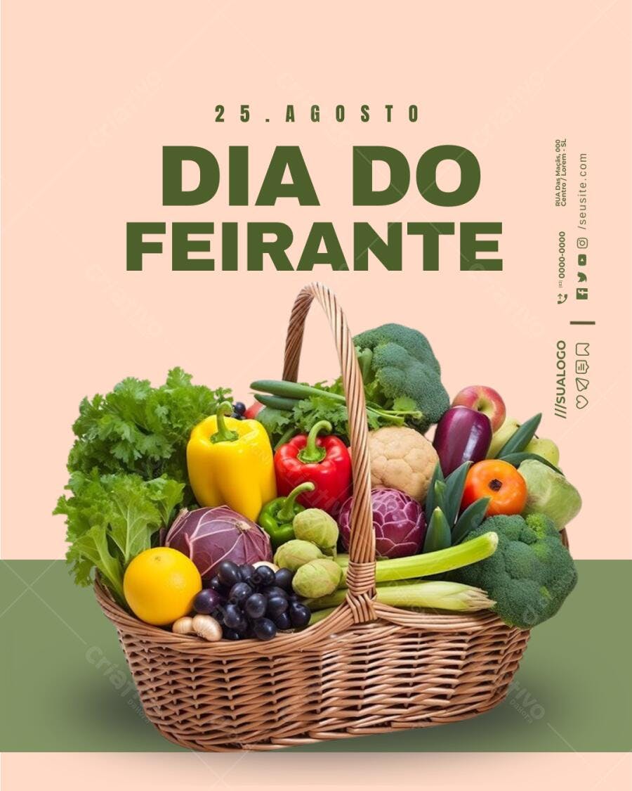 Post Instagram Dia do Feirante cesta de legumes Editável no Canva