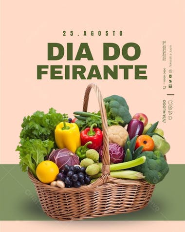 Pastel-toned Instagram post template celebrating Farmer's Day. Features a basket overflowing with fresh fruits, vegetables. Perfect for farmers markets, producers, and health food stores.