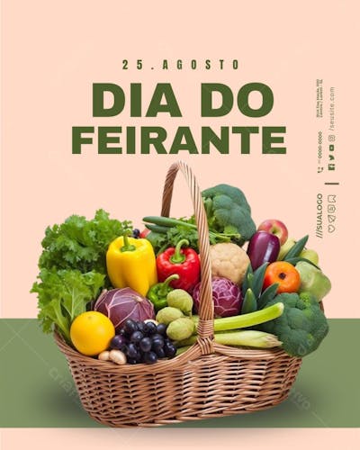 Post Instagram Dia do Feirante cesta de legumes Editável no Canva