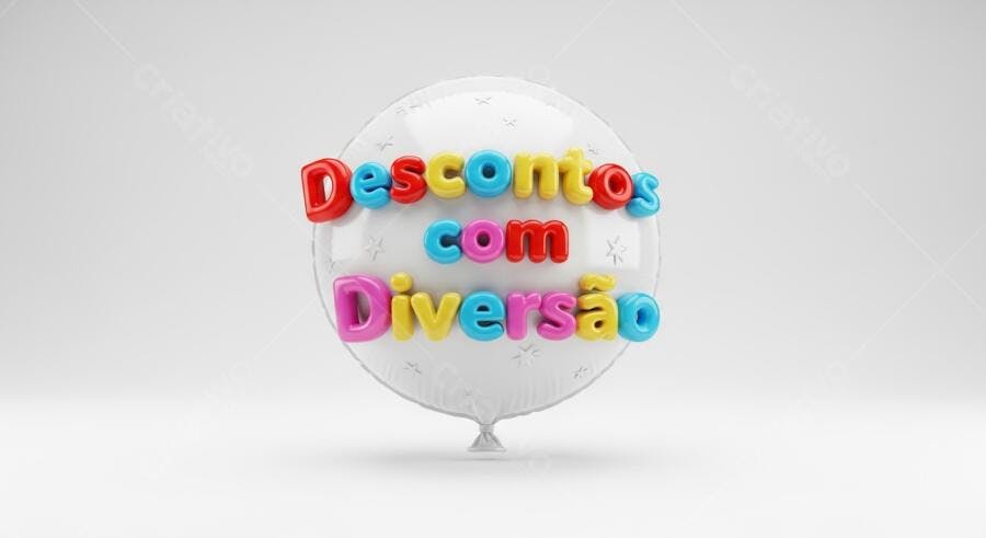 Balão branco com Descontos e Diversão