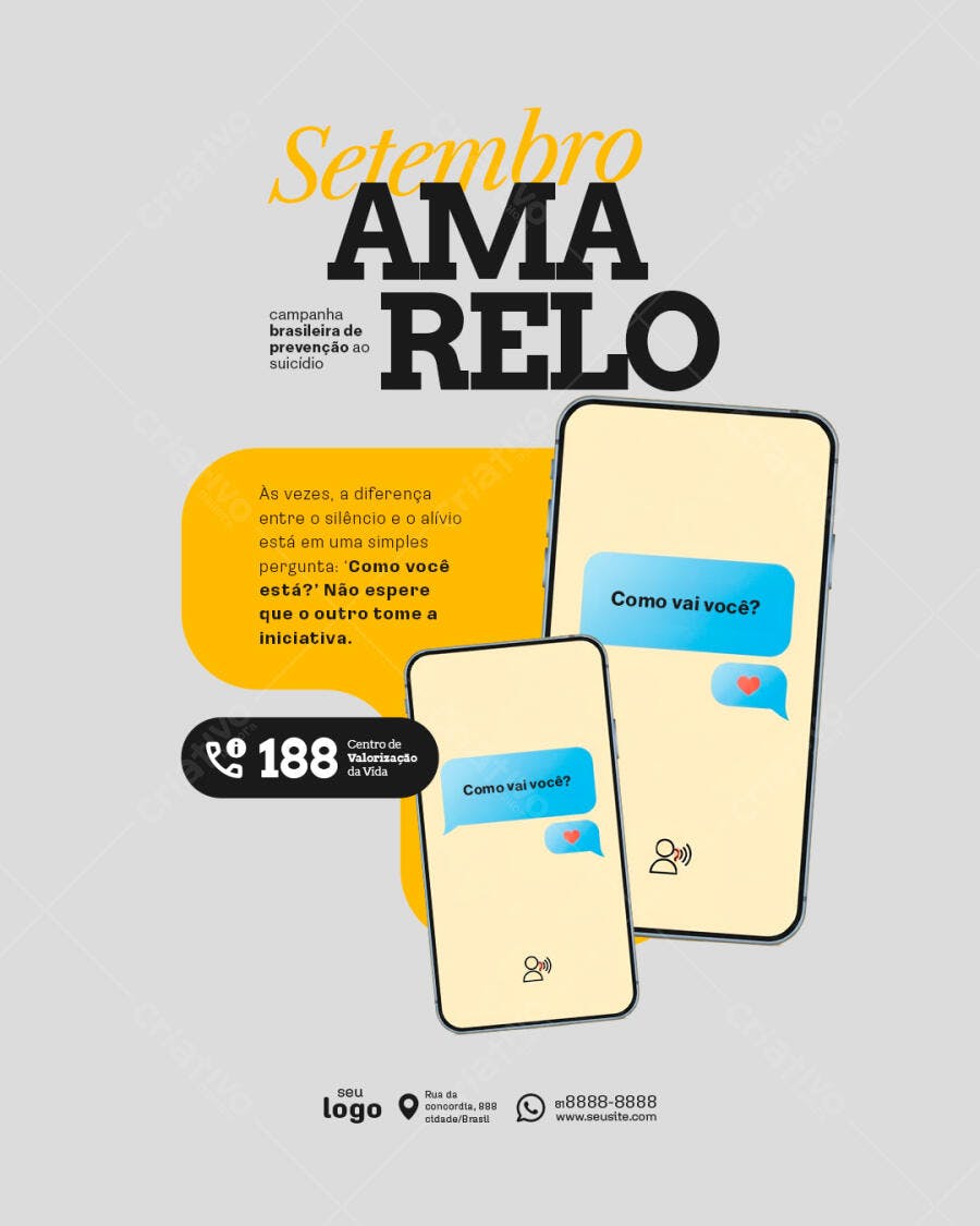 Post para Redes Sociais Setembro Amarelo PSD Editável