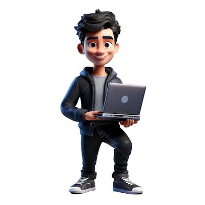 Ilustração PNG com fundo transparente Rapaz com Laptop
