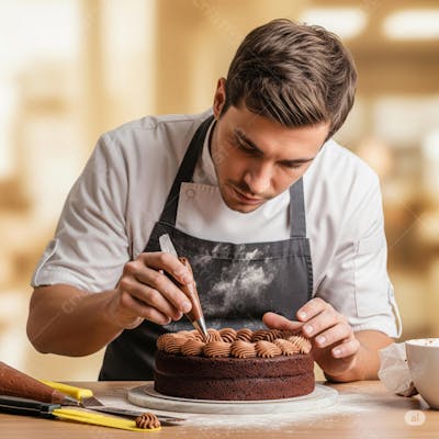 Imagem de um confeiteiro no início da decoração