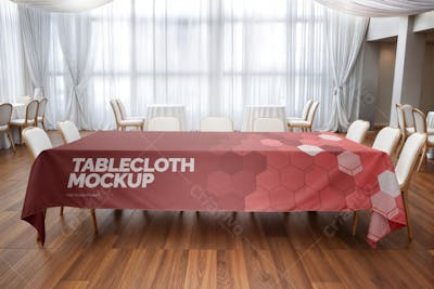 Mockup Toalha Mesa: Design Geométrico em Tons de Vermelho