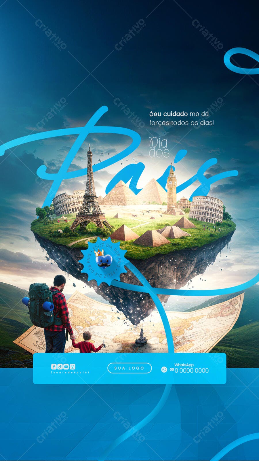 Flyer Dia dos Pais com Pais e Filho PSD Editável