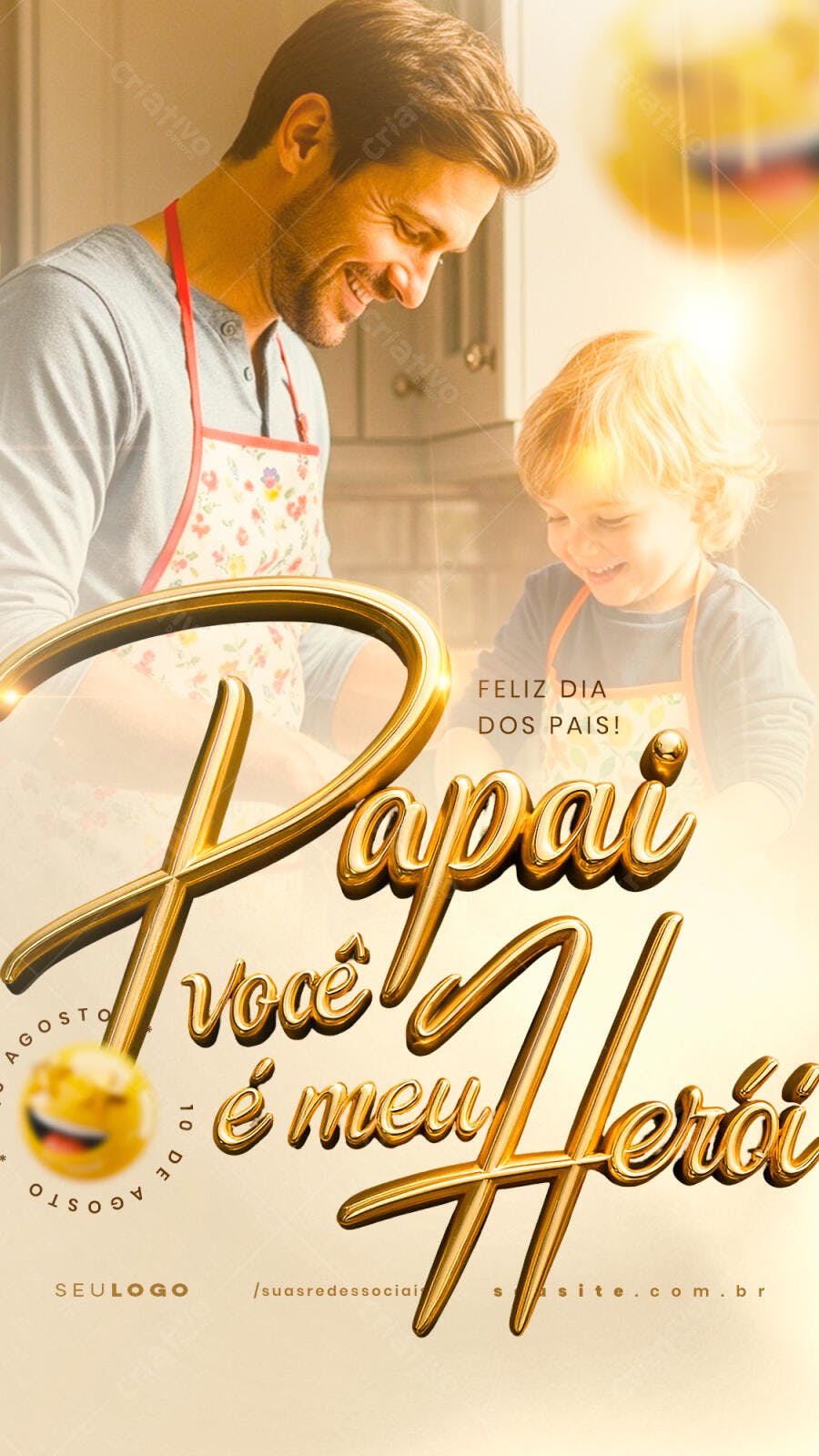 Flyer Dia dos Pais Pai e Filho Cozinha Dourado PSD Editável