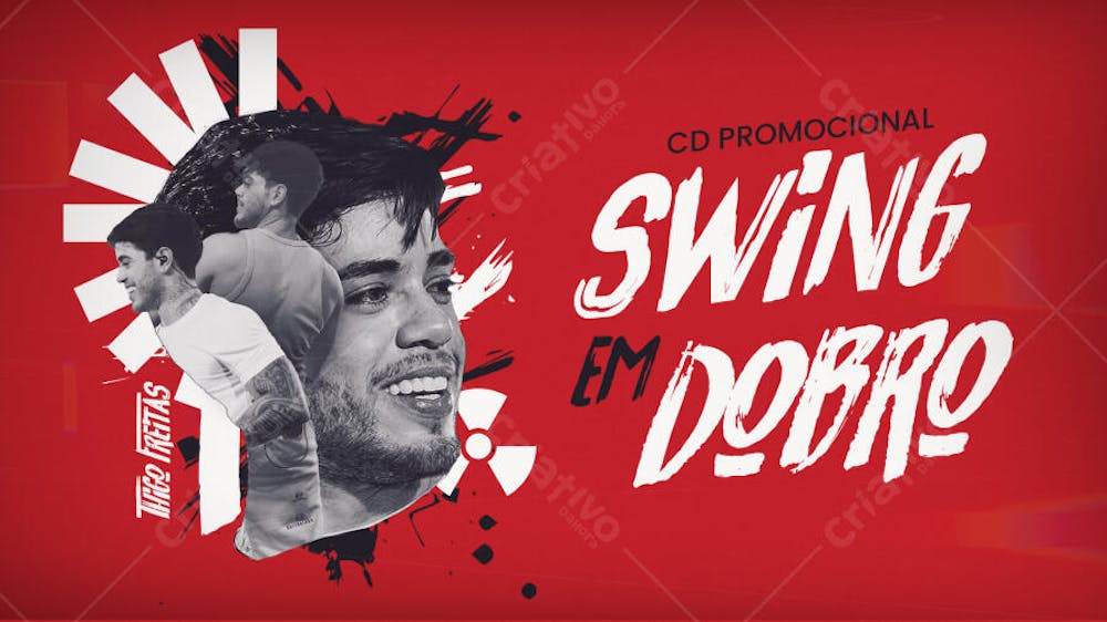 Modern and creative promotional CD template in PSD. Vibrant red and black and white photos of a singer. Ideal for promoting the work of singers, bands, and musicians. Urban and impactful style.