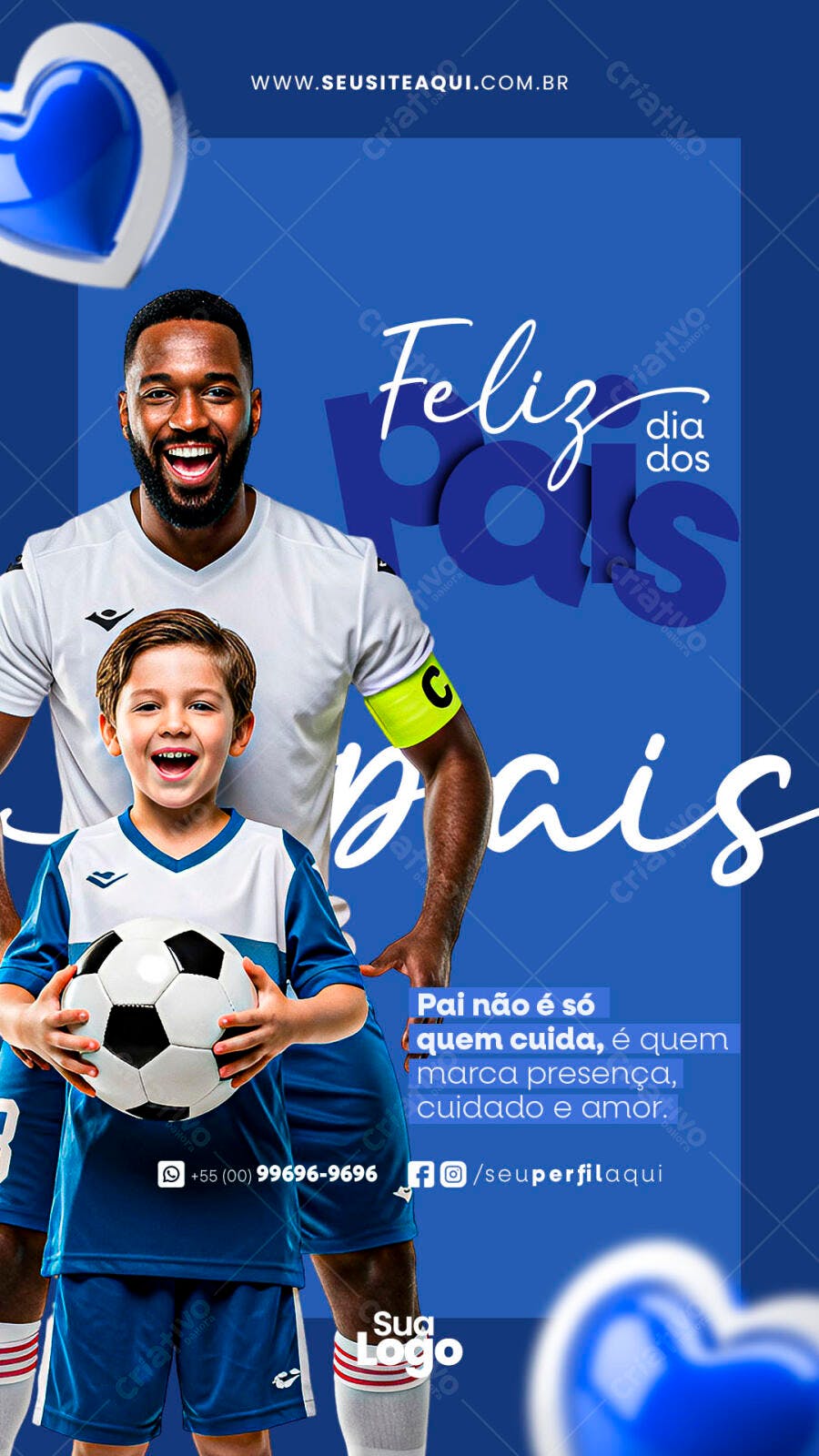 Flyer Dia dos Pais com Pai e Filho Jogando Bola PSD Editável