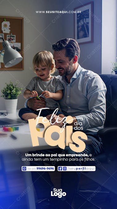 Father's Day flyer template featuring warm and neutral colors. Images of a father and son in a cozy home environment. Perfect for businesses to promote offers and celebrate fathers.
