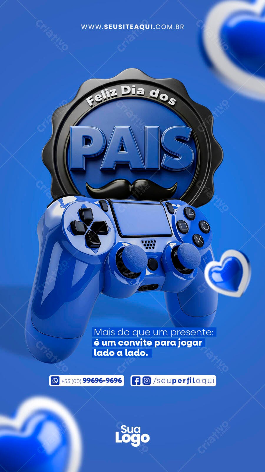 Flyer Dia dos Pais com Controle Azul PSD Editável