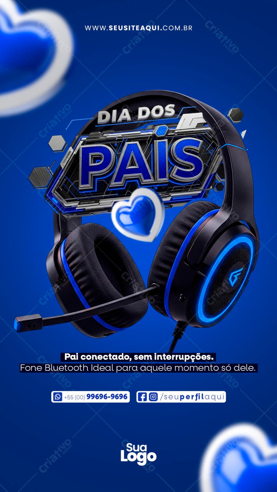 Flyer para Dia dos Pais com Fone de Ouvido Bluetooth PSD Editável