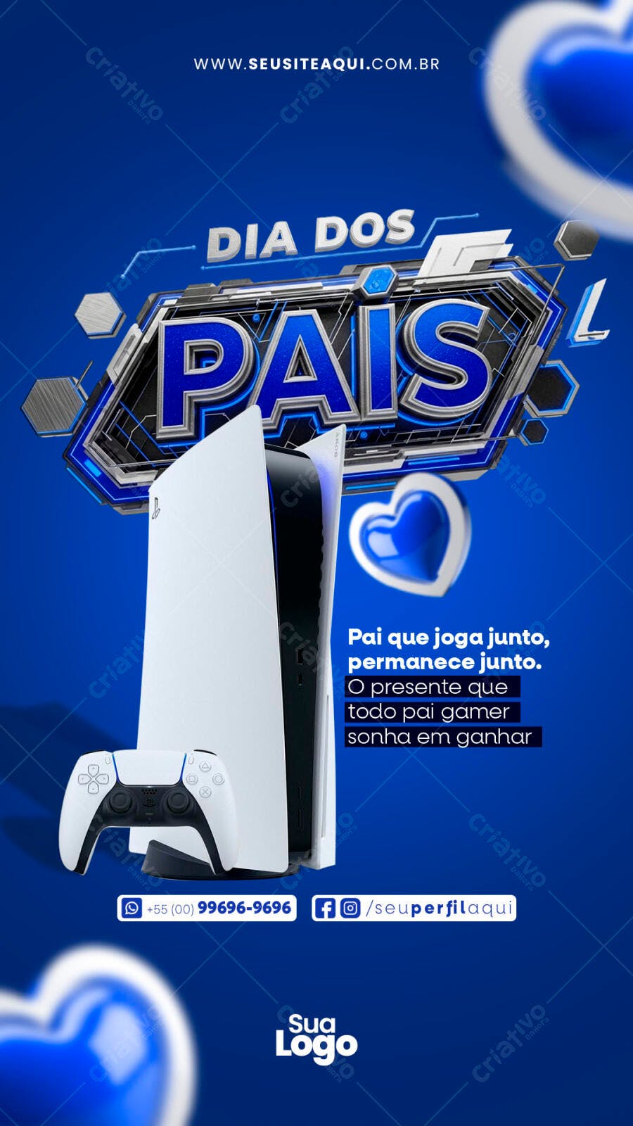 Flyer para Dia dos Pais com Playstation 5 PSD Editável