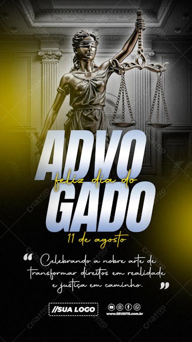 Flyer template for Lawyer's Day, featuring dark and gold tones, an image of the scales of justice, and celebratory text. Perfect for law firms, social media, and online campaigns. Target audience: lawyers and legal professionals.