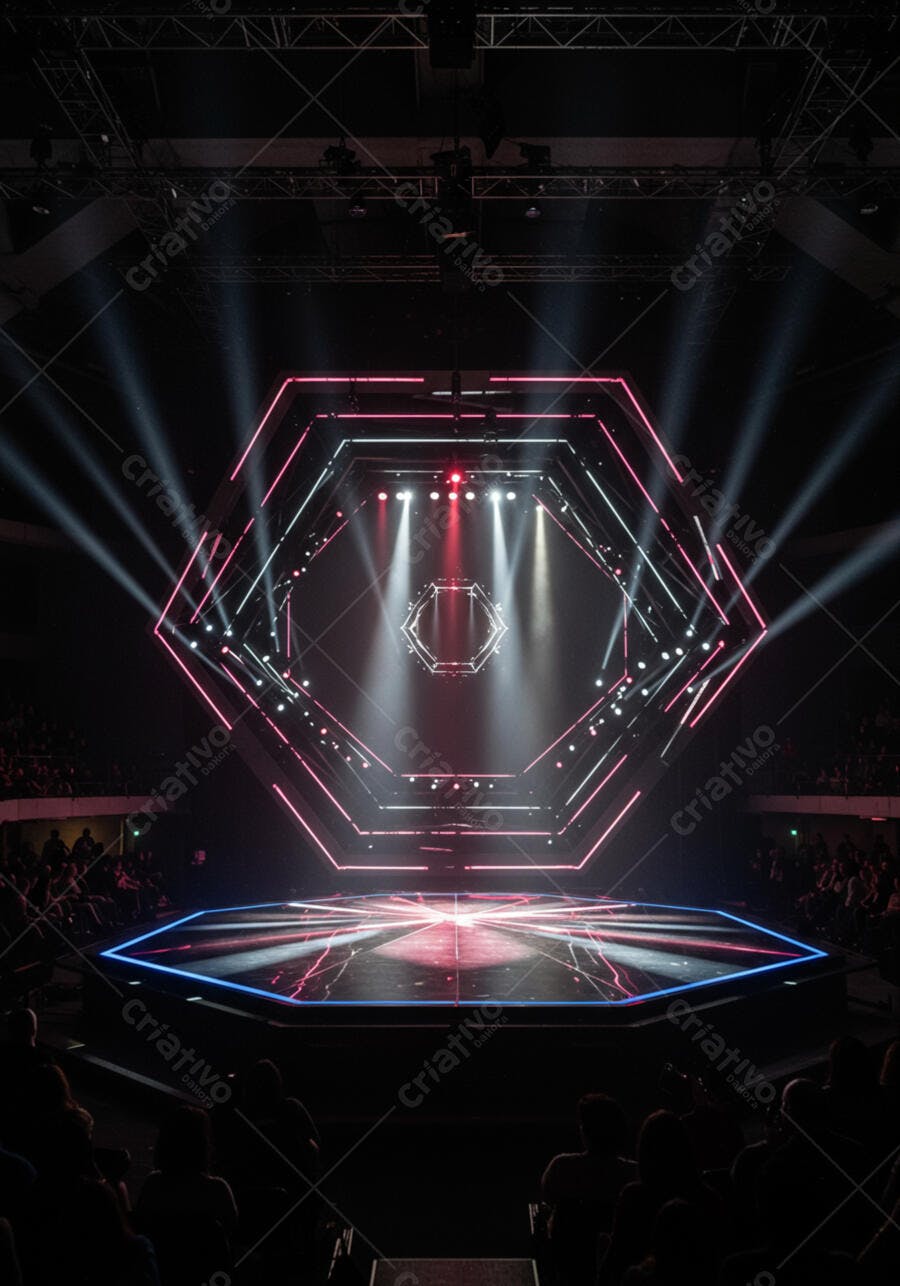 Palco hexagonal com iluminação Pink e Branca