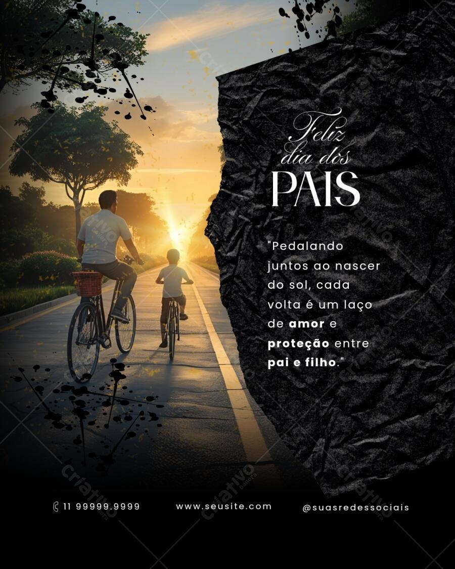 Post Instagram Dia dos Pais bicicleta e pôr do sol Editável no Canva