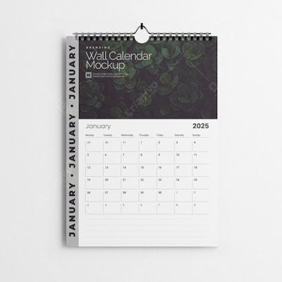 Mockup Calendário de Parede 2025: Design Moderno com Fotografia Botânica