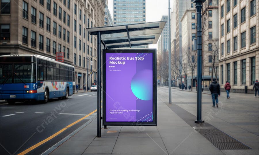 Mockup Realista de Parada de Ônibus em Cidade