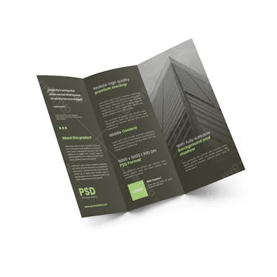 Mockup de Panfleto Tri-Fold Moderno em Verde Escuro