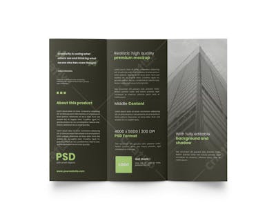 Mockup Trifold de Folheto Moderno - Tons Verde Escuro e Cinza