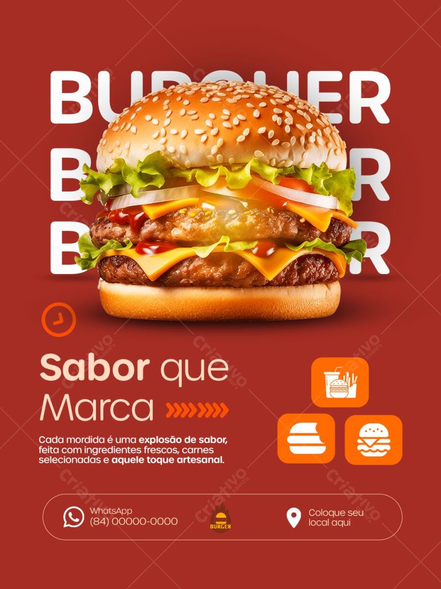 Flyer para Lançamento de Hambúrguer Artesanal PSD Editável