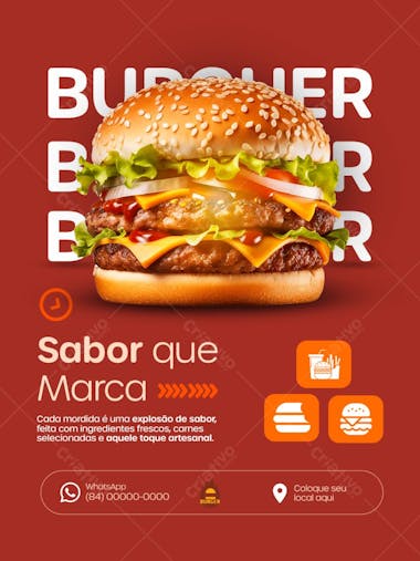 Flyer para Lançamento de Hambúrguer Artesanal PSD Editável