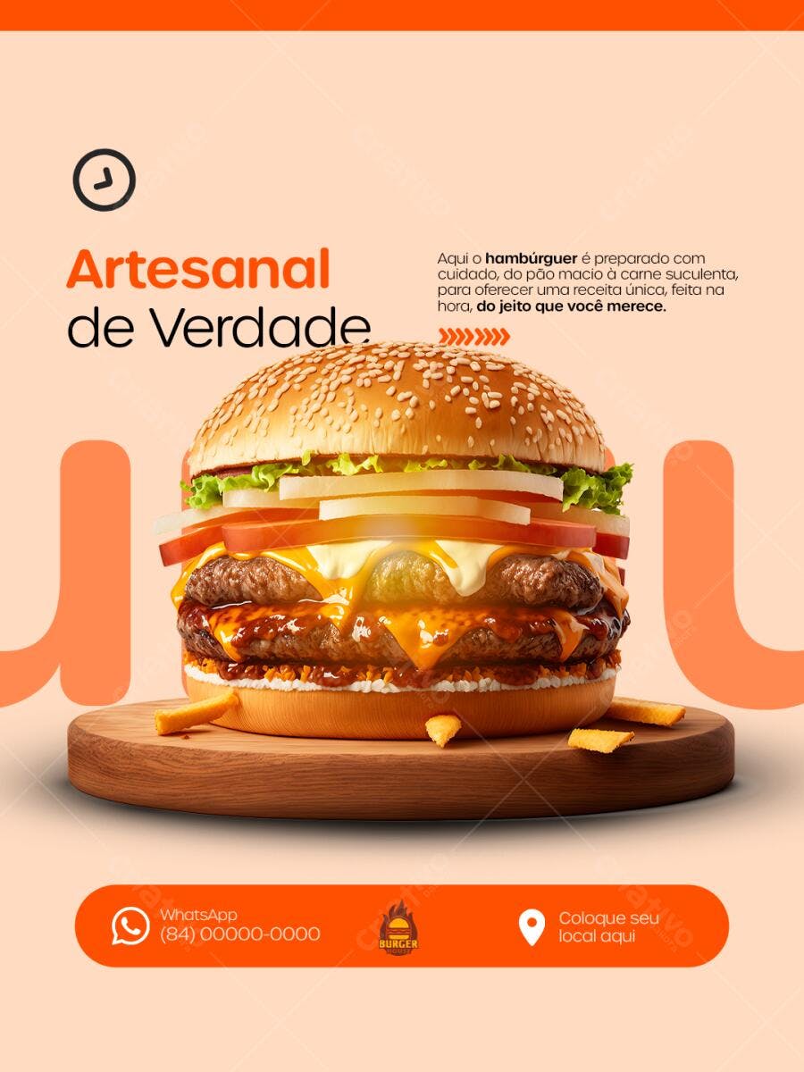 Flyer para Lançamento de Hamburgueria Artesanal PSD Editável