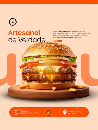 Flyer para Lançamento de Hamburgueria Artesanal PSD Editável