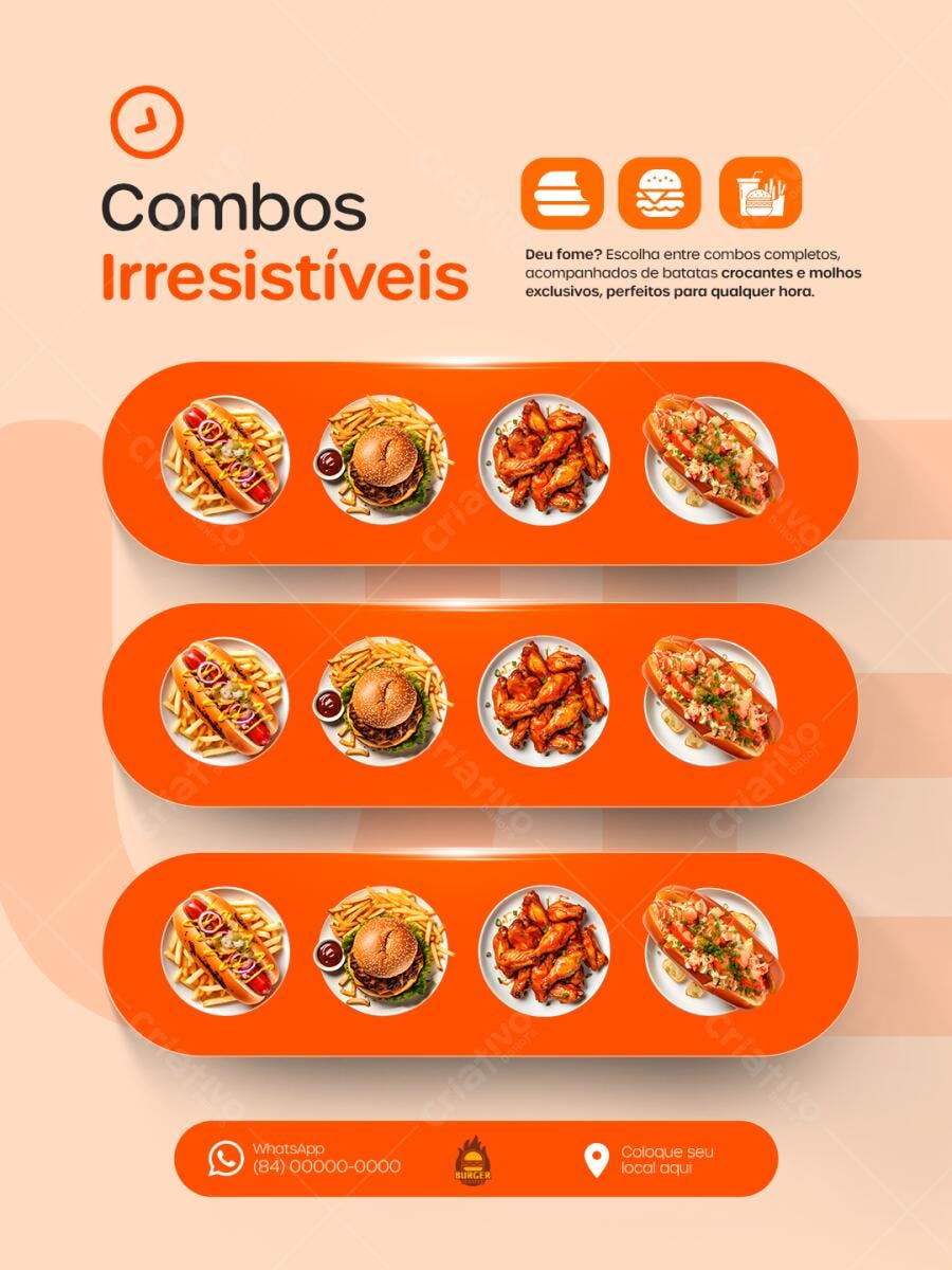 Flyer para Cardápio de Combos de Lanches PSD Editável