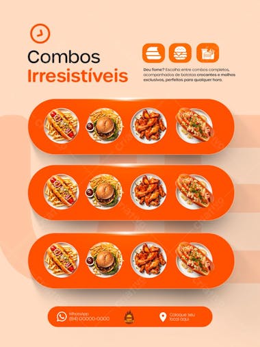 Flyer para Cardápio de Combos de Lanches PSD Editável