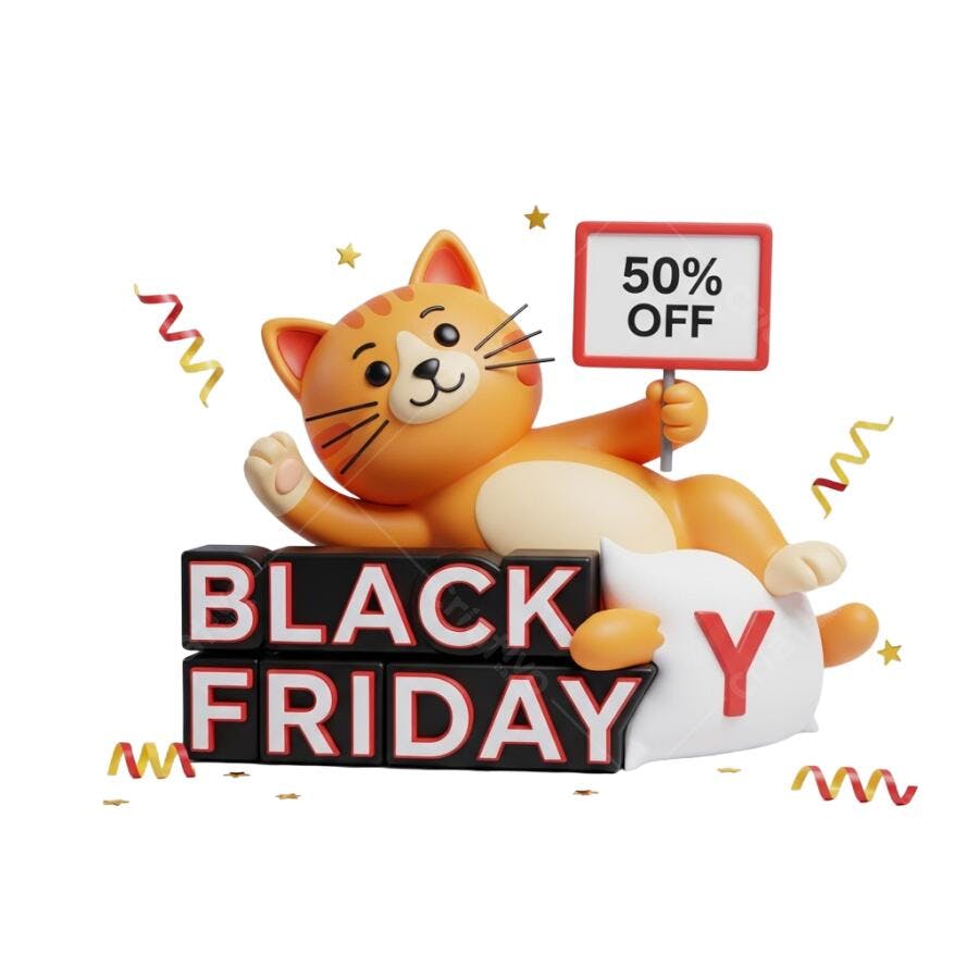 Banner Black Friday com gato PNG com fundo transparente
