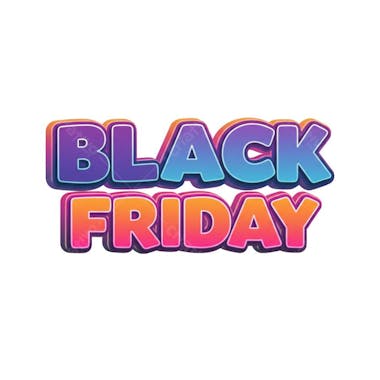 Black Friday banner with 3D text in purple, blue, orange and pink gradient. Fully transparent background for easy overlay on any image. Ideal for social media posts and marketing campaigns.