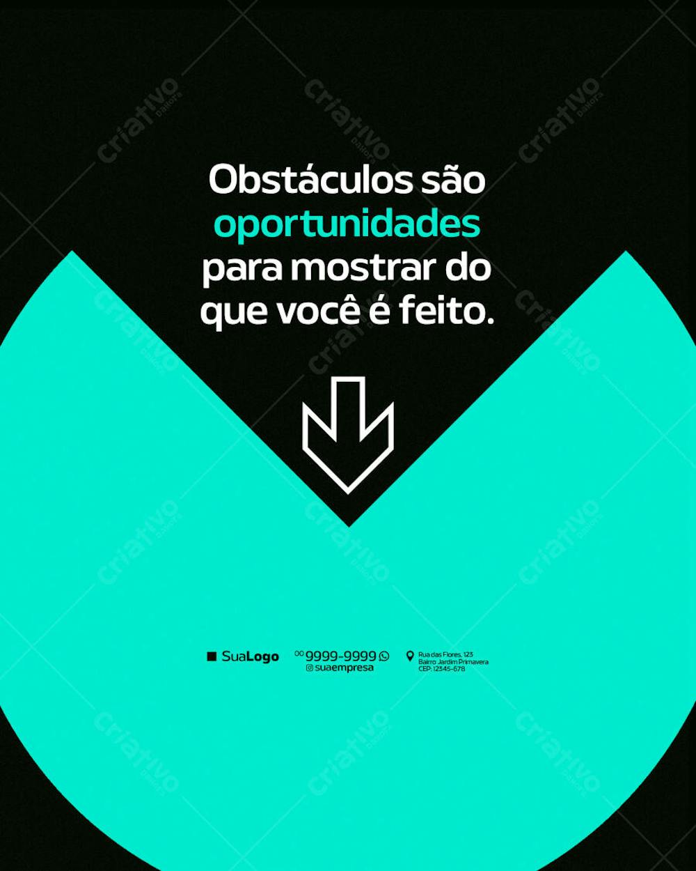Modern and minimalist PSD template for social media posts. Vibrant cyan and black colors with a motivational message. Ideal for businesses and professionals seeking engagement.