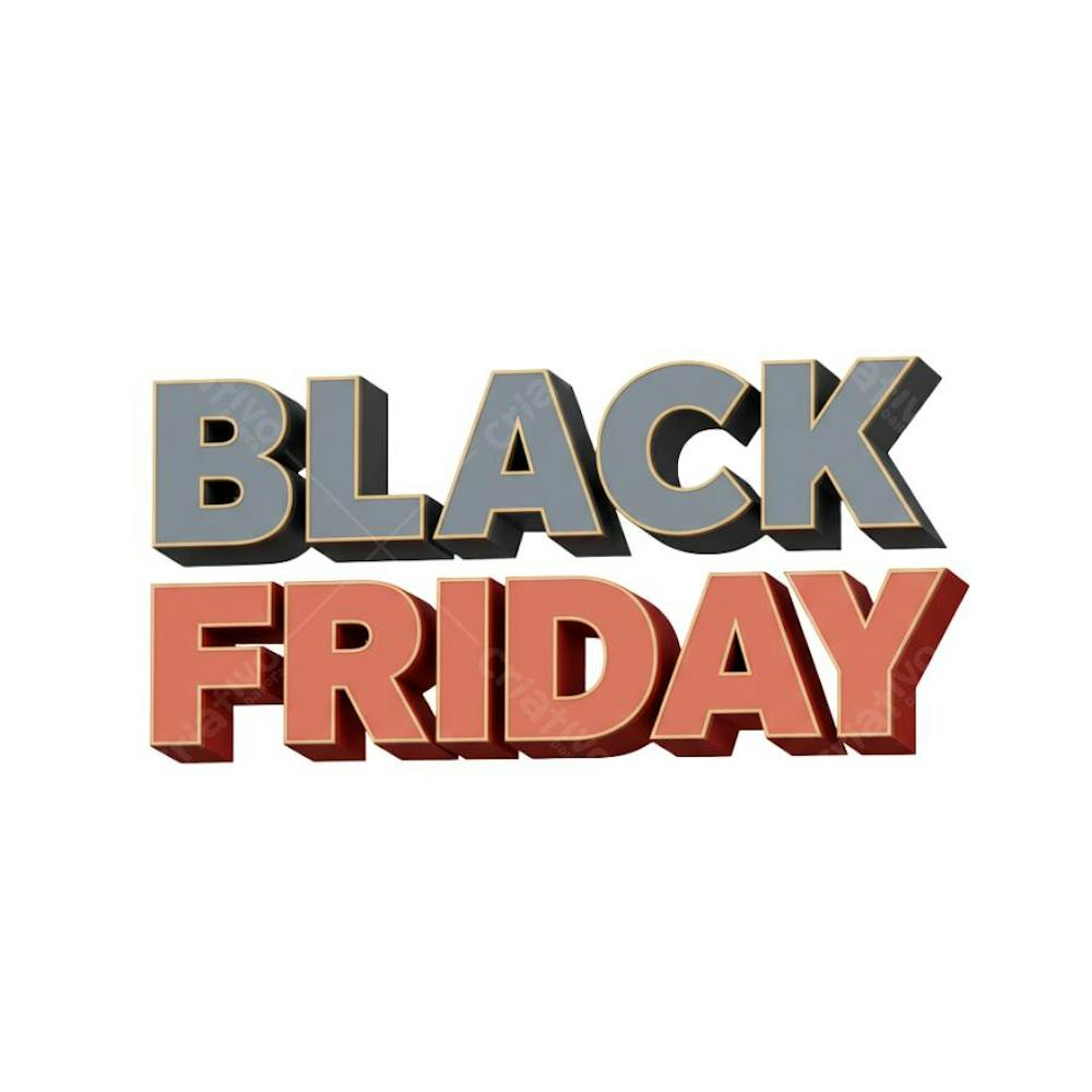 3D Black Friday banner with fully transparent background.  Features grey and coral colors in a modern, clean style. Perfect for websites and social media marketing.