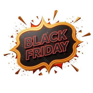 3D-style Black Friday banner with black, red, and gold color scheme.  Features fully transparent background for seamless integration into any project.  Red neon text pops against the black background. Perfect for sales campaigns.