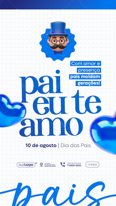 Flyer Dia dos Pais com Coração Azul PSD Editável