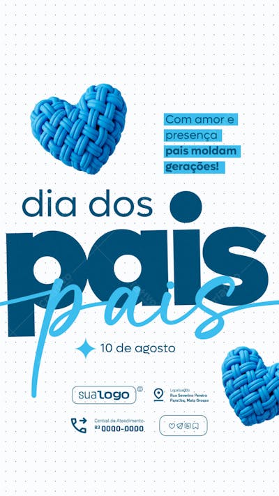 Flyer Dia dos Pais com Coração Azul PSD Editável