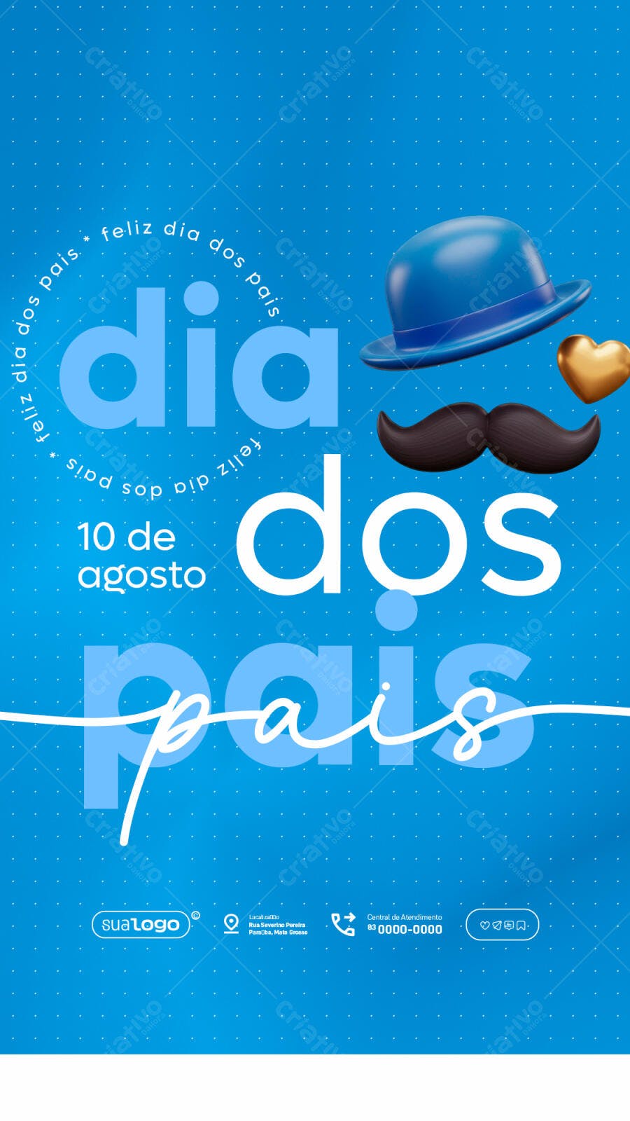 Flyer Dia dos Pais Azul com Chapéu e Bigode PSD Editável