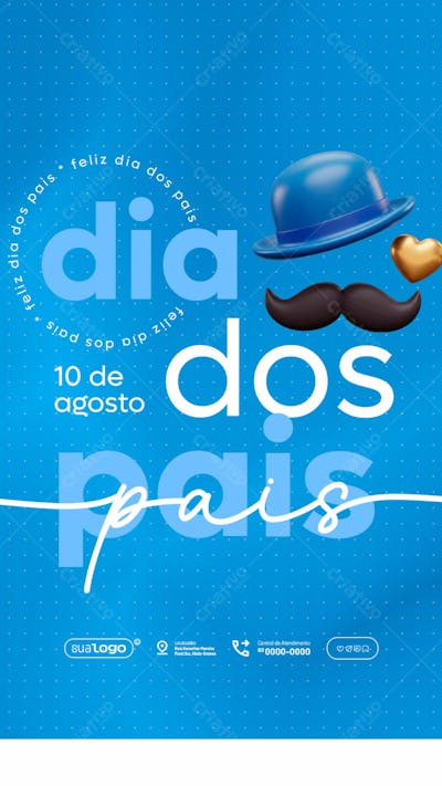 Flyer Dia dos Pais Azul com Chapéu e Bigode PSD Editável