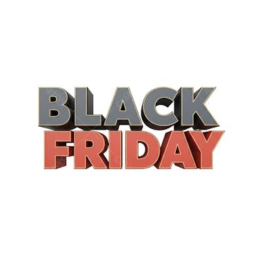 3D Black Friday banner with transparent background. Predominant colors are gray and coral red. Modern and clean style. Perfect for highlighting promotions. Fully transparent background for easy layering.
