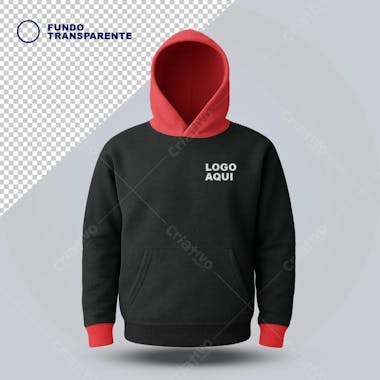 Realistic front view mockup of a black and red hoodie. Modern design, perfect for showcasing logos and apparel designs. Vibrant colors and transparent background. Ideal for marketing and branding.