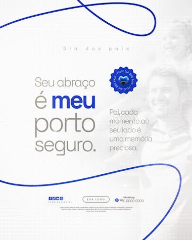 Elegant and clean Father's Day flyer template. Predominantly white and blue design with organic lines and grayscale photos. Perfect for businesses of all sizes to honor fathers with a touching message. Target audience: businesses of all sizes.