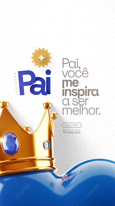 Flyer Dia dos Pais PSD Editável - Coroa Dourada e Azul